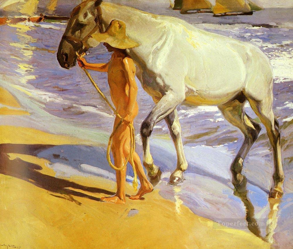 Joaquin Sorolla et Bastida Le bain de cheval Peintures à l'huile